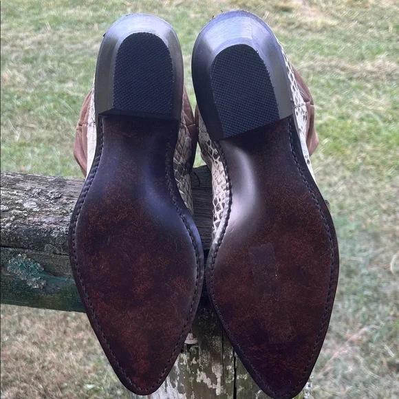 Dingo Brown and White Snake Print Heeled Boots - Picture 8 of 11